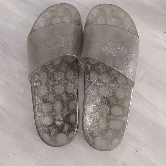 Coach Shoes - Coach Ulyssa Silver Glitter Slides Sandals NWOT